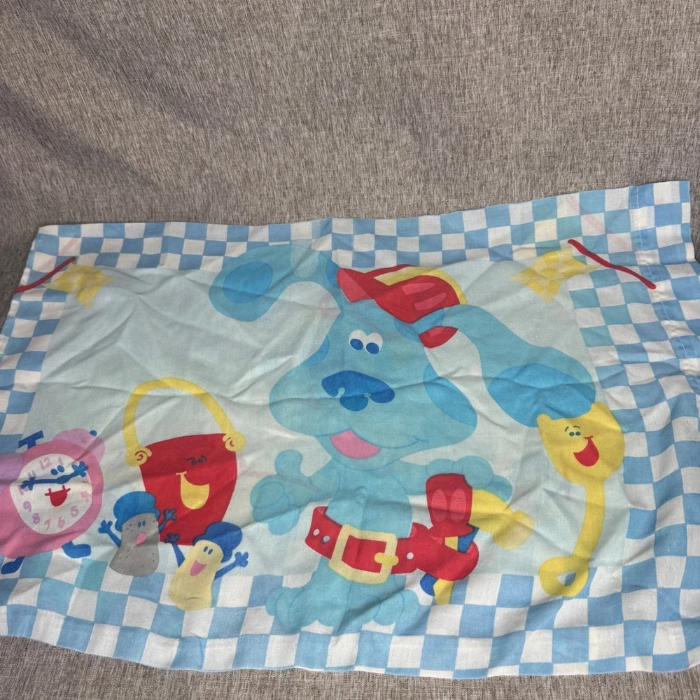 Vintage Blues Clues Twin Sheet Set 2000 Blue Checkered Racing READ